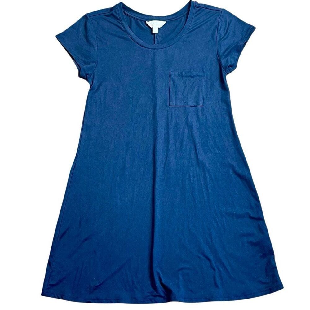 Market & Spruce Navy Blue T-Shirt A-Line Short Sleeve Pocket Dress Large